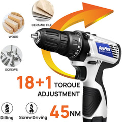 Cordless Drill Driver Power Combi Drill Kit Electric Screwdriver Set with 2-Speed, 18+1 Torque 3/8