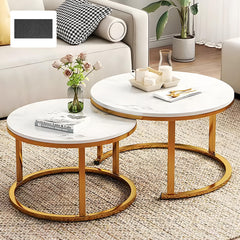Set of 2 Round Nesting Coffee Tables - Stackable Modern Side Tables for Living Room, Space-Saving Sofa End Tables, Contemporary Home Decor