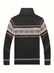 New Autumn And Winter Casual Men'S Knitted Cardigan, Featuring a Thick Ethnic-Style Snowflake Jacquard with a Stand-Up Collar And Zipper. This Stylish Long-Sleeve Sweater Jacket Is Perfect for Men'S Daily Wear in The Fall And Winter