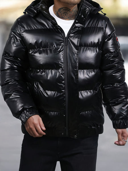 [Pearson OBM] Men'S Shiny Stamp Detachable Hood Long Sleeve Warm Coat Jacket