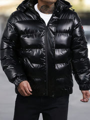 [Pearson OBM] Men'S Shiny Stamp Detachable Hood Long Sleeve Warm Coat Jacket