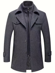 New Autumn And Winter 802 Detachable Double-Layer Collar Thick Velvet Blend Overcoat for Men
