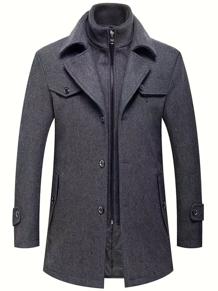New Autumn And Winter 802 Detachable Double-Layer Collar Thick Velvet Blend Overcoat for Men