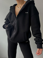 New Women'S Two-Piece Outfit Featuring a Casual Solid Color Hoodie And Sweatpants, Including a Zip-Up Hoodie And Matching Solid Color Joggers