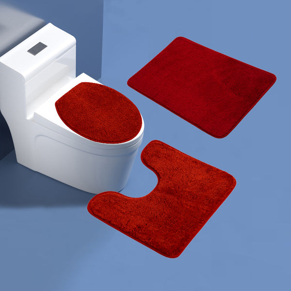 3-Piece Bathroom Rug Set - Plush Water Absorbent Mat, U-Shaped Contour Toilet Mat & Lid Cover for Tub/Shower