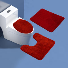 3-Piece Bathroom Rug Set - Plush Water Absorbent Mat, U-Shaped Contour Toilet Mat & Lid Cover for Tub/Shower