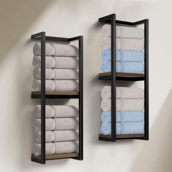 French Country Style Wall-Mounted Storage Rack | Metal Towel and Bathroom Organizer with Multiple Shelves, Ideal for Living Rooms, Bathrooms, Hotels, and Homestays, Carbon Steel, Art Deco Style, No Required