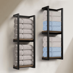 French Country Style Wall-Mounted Storage Rack | Metal Towel and Bathroom Organizer with Multiple Shelves, Ideal for Living Rooms, Bathrooms, Hotels, and Homestays, Carbon Steel, Art Deco Style, No Required