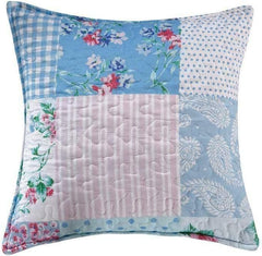 3pcs Patchwork Quilt Set – Floral Blue Reversible Box Pattern with Soft Microfibre Cover & 100% Cotton Filling, Includes Bedspread + 2 Pillowcases – Warm All-Season Bedding for Bedroom & Guest Room