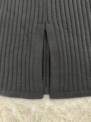 High Neck Pullover Skirt Split Two-Piece Color Block Contrast Thick Long Sleeve Sweater Set, Winter Wardrobe, Elegant Style, Color Block Design, Thick Fabric, Pullover Top, Long Sleeve Skirt, Women'S Fashion, Office Wear