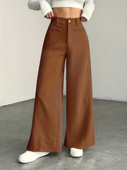 New 2pcs Set Women'S Comfortable, Stylish, Elegant High-Waisted Cargo Wide-Leg Pants