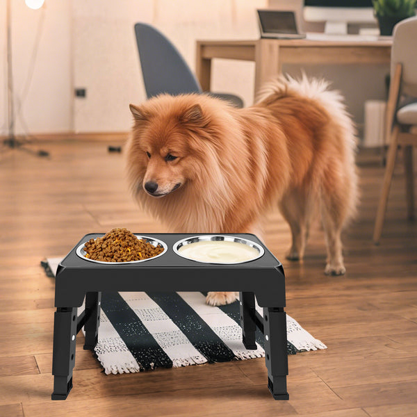 Dog Food Bowl Stand with 4 Customisable Heights | Dog Feeding Station Non-Slip Elevated Feeder for Improved Digestion | Fits 2 Standard Bowls