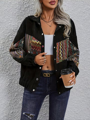 Pieced Ethnic Style Long Sleeve Flap Collar Casual Jacket for Women