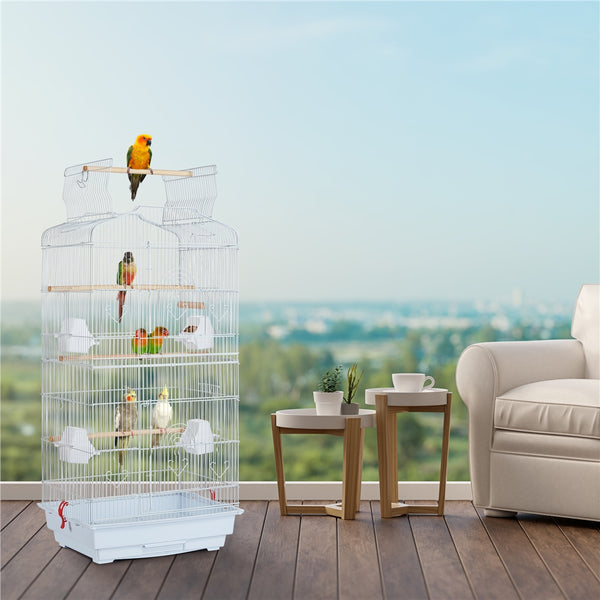 Costoffs Bird Cage Open Top Metal Birdcage with Tray, Feeders, Double-Door, 104.5cm Height