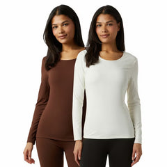 32 Degrees Heat Neo Plush Base Layer Top 2 Pack in Brown & Cream