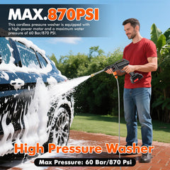 60 Bar/870 Psi Cordless High Pressure Washer, Portable High Pressure Washer, Electric Car Wash Machine, 1500W High-Power Motor, Includes 3 Multi-Function Nozzles, 2 Batteries, 5m Hose, 1 Charger, Ideal for Car Washing And Yard Cleaning