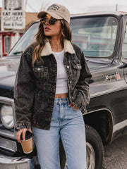 Women'S Sherpa Lined Denim Trucker Jacket – Warm Button-Up Jean Coat, Long Sleeve Casual Winter Outerwear