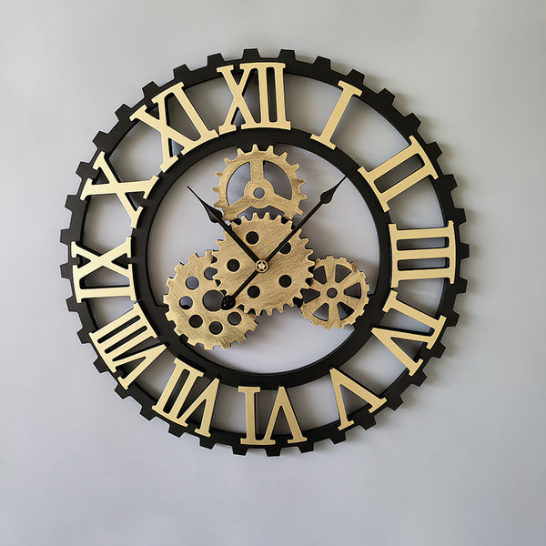 50cm European Vintage Gear Wall Clock with Large Roman Numerals, Outdoor Garden Wall Clock, Industrial Style Giant Open Face Skeleton Clock, Silent Non-Ticking Quartz Clock, Living Room Bedroom Office Kitchen Patio Bar Farmhouse Clock, Christmas & Hallowe