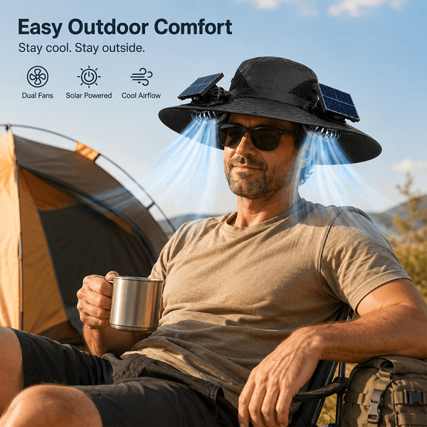 Dual Fan Wide Brim Hat with USB Rechargeable Cooling System, Breathable Outdoor Suitable for Beach, Hiking, Farm Visits, USB for -the- Power, Portable for Adults