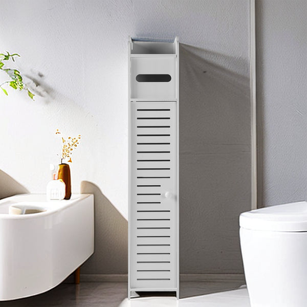 White Free Standing Toilet Paper Roll Holder Wooden Bathroom Storage Cabinet UK