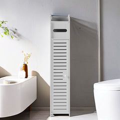 White Free Standing Toilet Paper Roll Holder Wooden Bathroom Storage Cabinet UK