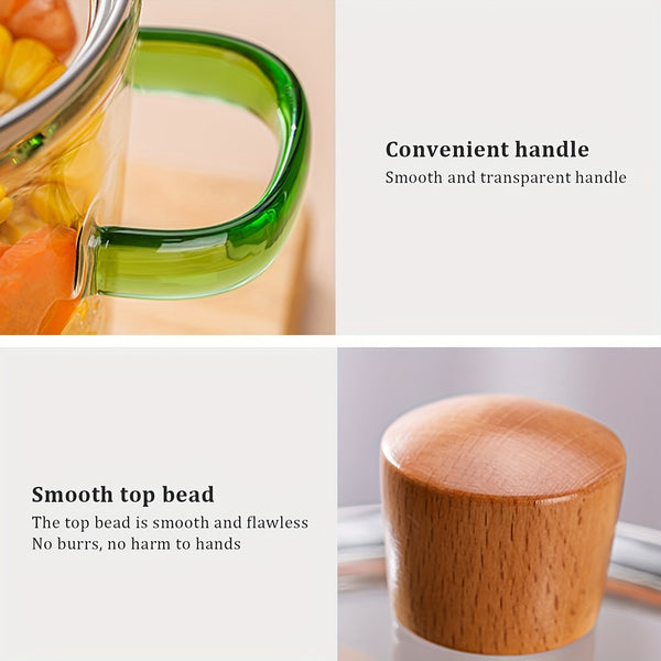2pcs Glass Casserole Pot Suitable for All Stoves (Gas/Electric/Induction) - Thickened Heat-Resistant Shatterproof Soup Noodle Gravy Pot with Easy-Pour Spout & Even Heating Base, Heavy-Duty Glass Cookware for Home