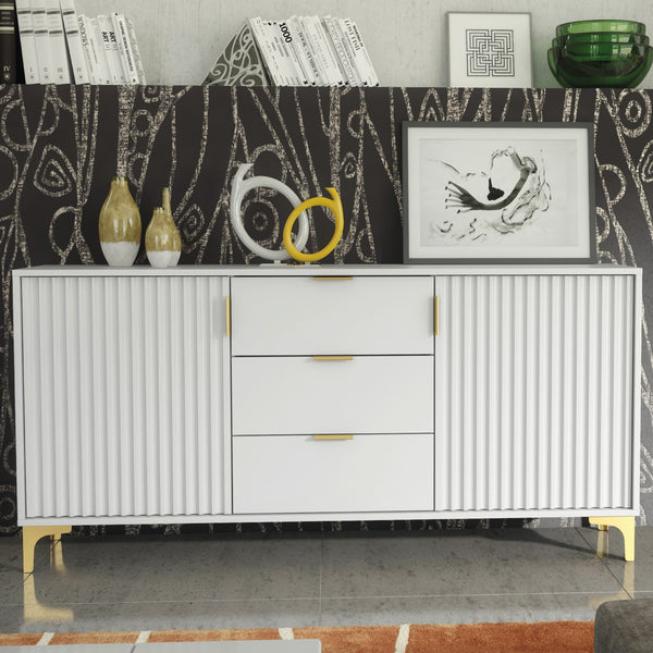 Tide Crest 140cm Modern Sideboard with Gold Accents and Storage