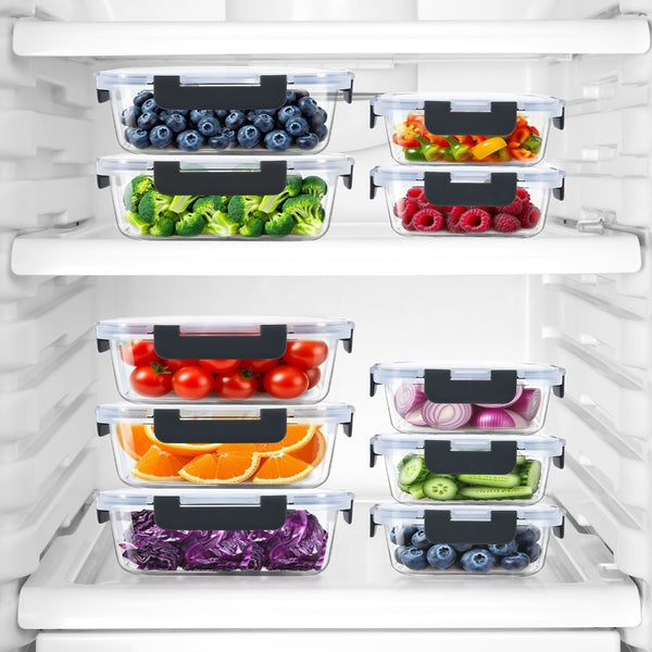 Food container, 10 pack glass container, sealed box, 2 sizes, reusable