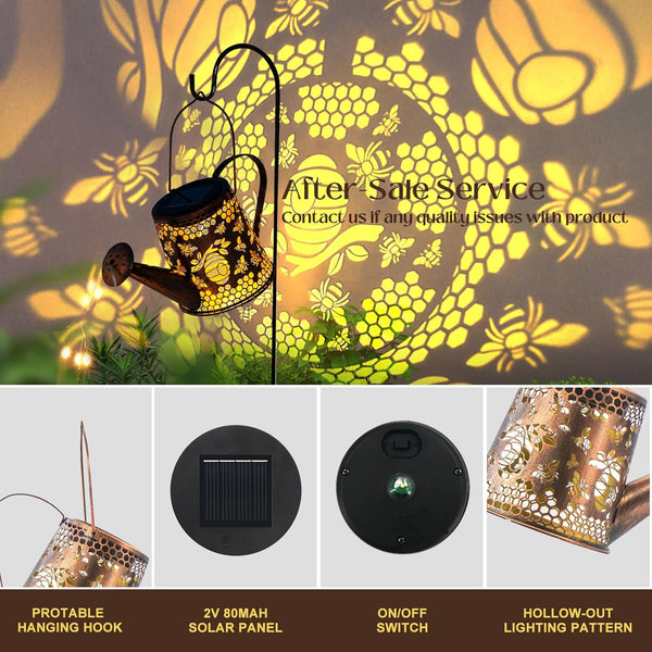 Bee Garden Ornaments Outdoor Birthday Gifts for Women, Solar Watering Can with Cascading Lights，Bee Solar Lights Unique Birthday Presents for Mum, Nan, Wife, Sister