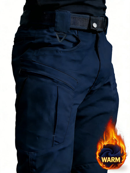 Men's -Lined Tactical Cargo Pants for Winter, New Multi-Functional Pockets, Softshell Stretch Warm Fabric, Windproof, Durable, Tear-Resistant, Suitable for Middle-Aged and Elderly, Outdoor Hiking, Travel, Snowy Weather, No Belt