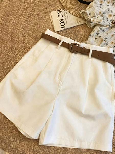 Elegant Women'S Three-Piece Set, Solid Color Shorts with Zipper Pockets, Four Seasons Casual Formal Wear, Beige, Black, Brown, Comfortable Fabric