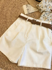 Elegant Women'S Three-Piece Set, Solid Color Shorts with Zipper Pockets, Four Seasons Casual Formal Wear, Beige, Black, Brown, Comfortable Fabric