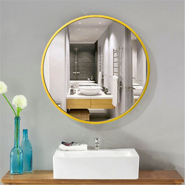 50CM Wall-Mounted Bathroom Makeup Mirror, Round Bedroom Dressing Mirror with Hanger, Bathroom Bedroom Living Room Entrance Hall Decorative Mirror, Gold Aluminium Frame