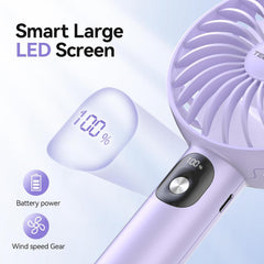 TECKNET Handheld Fan, Portable USB Hand Held Fan Rechargeable with LED Display, Mini Hand Fan 3 Speed Battery Operated Detachable Base Cooling Desk Fans Handheld for Home Office Bedroom Outdoor