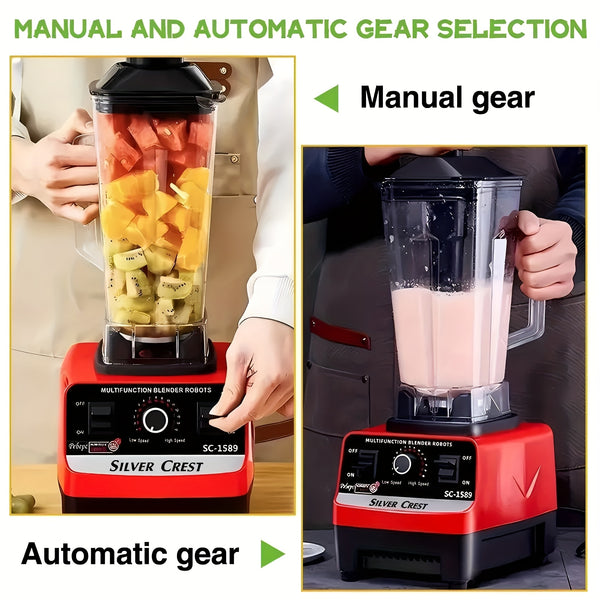 Heavy-Duty 15-Speed High-Power Blender Set with 2L+600ml Large Capacity, 6-Blade Motor & Automatic Juicer/Slushy Machine - Multifunctional Food Processor for Smoothies, Food, Ice Crushing, Shakes, Purees - Plug (220-240V)