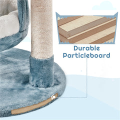 115cm Cat Tree, Tall Ocean-themed Cat Tree, Multi-Level Cat Climbing Tree, Plush Cat Tower with 3 Sisal Scratching Posts, Round Entrance, 3 Perches, Hammock, Cat Tower for Small- to Medium-sized Cats Blue / White