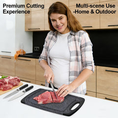 3-piece/13-piece/18-piece/28-piece Cutting Board Set (includes 15 S-shaped hooks, 10 measuring cups, and 10 measuring spoons), Kitchen Plastic Cutting Board, Non-slip Cutting Board with Handle, Juicing Groove and Grinding Groove, Suitable for Meat