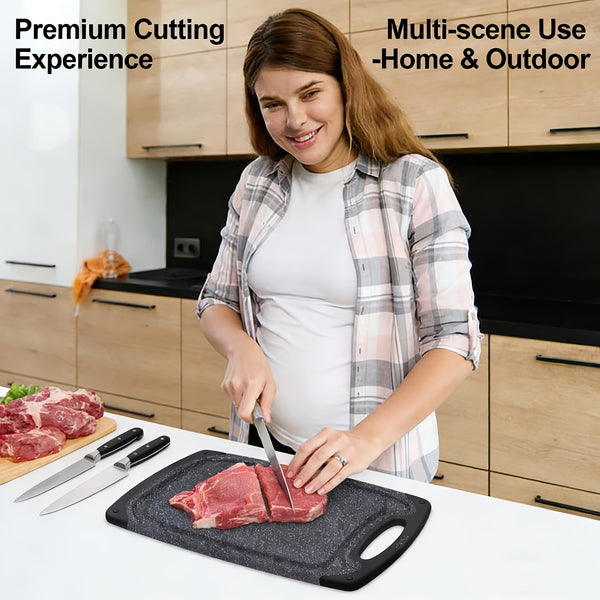 3-piece/13-piece/18-piece/28-piece Cutting Board Set (includes 15 S-shaped hooks, 10 measuring cups, and 10 measuring spoons), Kitchen Plastic Cutting Board, Non-slip Cutting Board with Handle, Juicing Groove and Grinding Groove, Suitable for Meat
