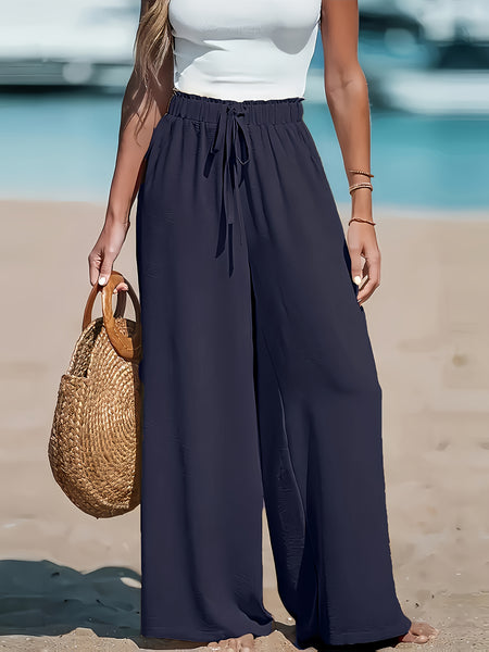 3pcs Set, Standard Size Women'S Long Pants, Wide-Leg Trousers, Solid Color, Casual, Vacation Style
