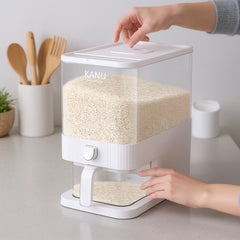 Rice Container Rice Dispenser Kitchen Holder with Measuring Cup, Dry Food Storage Containers, Kitchen Accessories, white, 5L