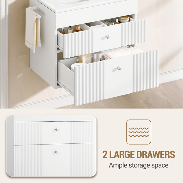 Wall-mounted Vanity with Integrated Washbasin, Bathroom Cabinet Featuring 2 Drawers And Towel Rack, Ample Storage Capacity, Modern Minimalist Design, 40 X 60 X 50cm, White