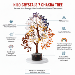 7 Chakra Crystal Tree of Life - Healing Crystal Bonsai Tree for Spiritual Home Office Decor, Positive Energy Gift for Women Men, Yoga & Meditation Room Accessories by Nilo Crystals with Mini Crystal Guide