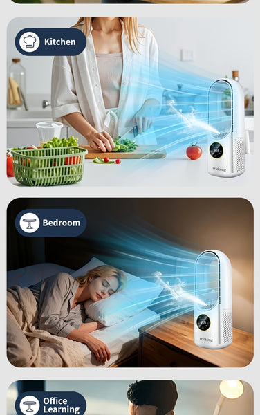 Leafless Portable Air Conditioner Fan, Safe And Hassle-Free with Bladeless Design, Six-Speed Quiet Cool Fan, 1-6 Hour Timer Shutoff, Built-In Humidification Function, Water And Ice Compatible, Suitable for Bedroom, Room, Office, Tent