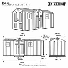 Lifetime 16.5Ft X 7Ft (4.9 X 2M) Dual Entry Outdoor Storage Shed - Model 60525