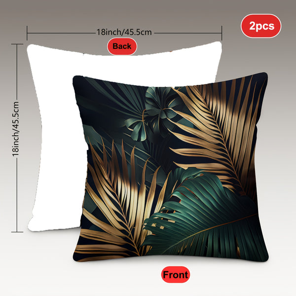 2D Flat - 2pcs Single-sided Tropical Leaf Pillowcases | Polyester, Retro Nordic Style, Machine Washable, Zipper Closure, Suitable for Sofa, Living Room, Bedroom, Car Cushions, No Inner Core, Sizes 14x14, 16x16, 18x18, 20x20