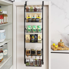 6-Tier Over Door Storage Rack - Heavy Duty Metal Hanging Organizer with Adjustable Shelves 40x150cm for Kitchen Pantry Bathroom - Black