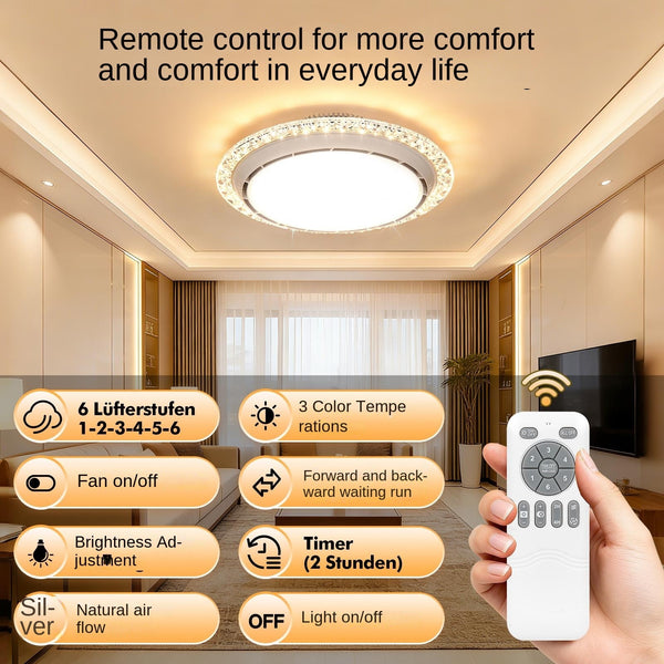LED Ceiling Fan Light, 3 Color Dimmable Fan Ceiling Light, Suitable for Living Room, Bedroom, Kitchen And Study Application And Remote Control, for Room Ventilation
