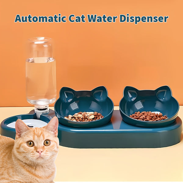 A 3-In-1 Pet Bowl That Includes a Cat Bowl, Spoon, And Cup, Available Locally for Food And Water. This Triple Cat Bowl Features a Plastic Raised Dish And an Automatic Water Bottle