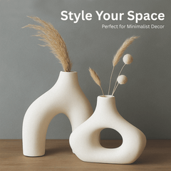 Nordic Style Ceramic Vase Set of 2 – Modern White Decorative Vases for Home, Shelf & Table Décor