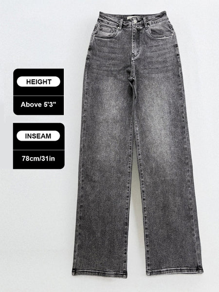 【Tall】KatchMe Women's Wide Leg Jeans - Mid Rise Relaxed Fit Denim Pants, Soft Stretch Comfortable Trousers for Fall & Winter, Streetwear Casual Bottoms